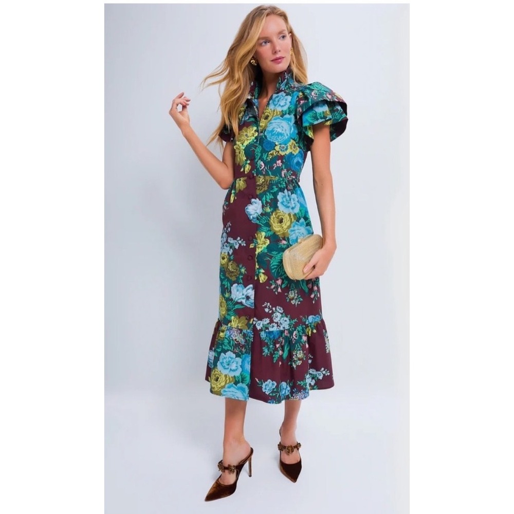 Tuckernuck Oxblood Verdant Floral Alice Dress Cotton Midi 2X NWT